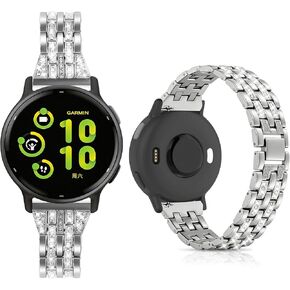 18 ملم معدن لامع متوافق مع سوار ساعة Garmin Venu 4 41 ملم/Venu 3S 41 ملم/Vivoactive 4S/Vivomove 3S/Venu 2S/Forerunner 255S 265S، سوار معصم معدني من حجر الراين للنساء والرجال in Kuwait