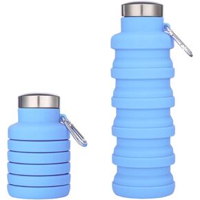 Vnek Portable Collapsible Water Bottle - Lightweight Silicone Bottle 500ml, BPA-Free, Leak-Proof and Foldable for Gym, Travel, Hiking, Camping, and Everyday Use (Blue) in Saudi Arabia