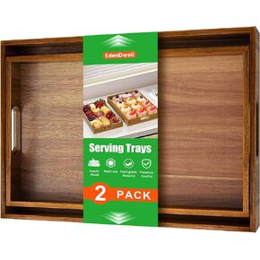 Acacia Serving Trays - 2 Pack, Acacia Wood Serving Platterss, Wood Serving Tray, Decorative Trays for Breakfast, Brunch, Dinner, Coffee Table, Party, Kitchen-M in Saudi Arabia