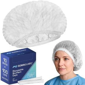 Bouffant Caps - Effective Protection - Comfort Fit - Dual Elastic Bands - Convenient Dispensing - Durable - Breathable - Gentle - Safe - 21" - White - 100 Pack in Saudi Arabia