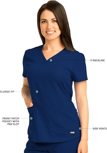 بلوزة نسائية من Grey's Anatomy 71166 برقبة على شكل حرف V مع ظهر مكشكش/بنطال 4275 3 جيوب لفرك البضائع in Saudi Arabia
