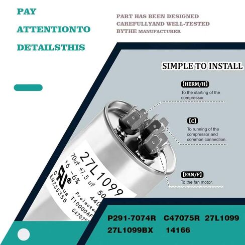 P291-7074R 27L1099 مكثف 70 + 7.5 فائق التوهج 440VAC يساعد المحرك على بدء التشغيل بشكل ثابت ومقاوم للانفجار in Kuwait