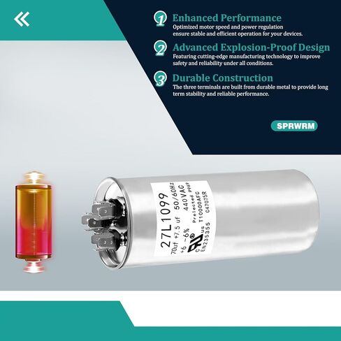 P291-7074R 27L1099 مكثف 70 + 7.5 فائق التوهج 440VAC يساعد المحرك على بدء التشغيل بشكل ثابت ومقاوم للانفجار in Kuwait