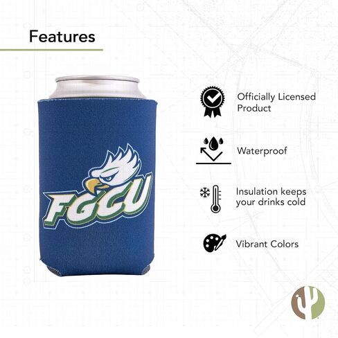 علبة عازلة لجامعة ساحل خليج فلوريدا من صبار الصحراء FGCU Eagles مبرد المشروبات، عبوة واحدة من الفوم 12oz حامل علبة من جانب واحد (تصميم A) in Saudi Arabia