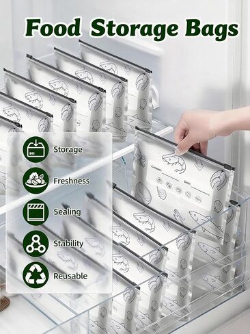 2026 New Large Reusable Aluminum Foil Sealable Storage Bags 20 Pcs, Vacuum Zip Lock Freezer Bags for Food, Stand Up Aluminum Foil Bags with Label for Meat Vegetable Fruit (11.41"*10.23") in Saudi Arabia
