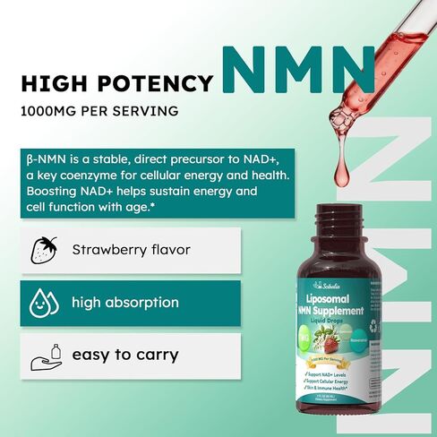 NMN Supplement Liquid Drops، 4 في 1 NMN Beta 1000mg w. كيرسيتين TMG ريسفيراترول للطاقة المضادة للشيخوخة ودعم المناعة، بديل NMNH عالي الامتصاص للنساء والرجال in Kuwait