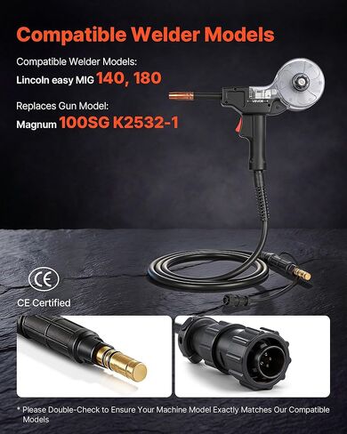 VEVOR 130Amp Spool Gun with 10FT Cable, Replacement for Lincoln Magnum 100SG K2532-1 - with 11PCS Mig Welding Contact Tips, ER4043 0.035" Aluminum Mig Welding Wire & Toolbox in Saudi Arabia