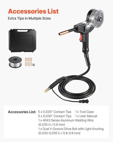 VEVOR 130Amp Spool Gun with 10FT Cable, Replacement for Lincoln Magnum 100SG K2532-1 - with 11PCS Mig Welding Contact Tips, ER4043 0.035" Aluminum Mig Welding Wire & Toolbox in Saudi Arabia