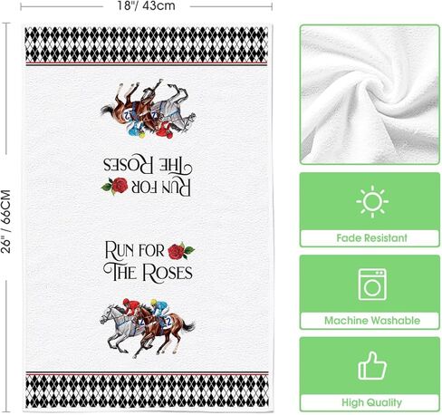 Artoid Mode Diamond Plaid Jockey Horse Racing Rose Kentucky Kitchen Towels Dish Towels, 18x26 Inch Farmhouse Decoration Hand Towels Set of 2 in Saudi Arabia