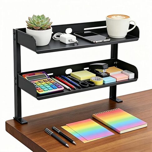 CanKing Clamp Desk Corner Shelf 2 Layer Clip On أو Under Table Corner Organizer، أسود، 16 بوصة in Kuwait