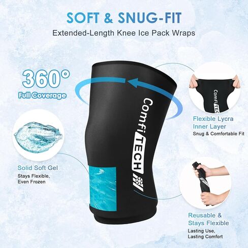 ComfiTECH 2 Pack Knee Ice Pack Wraps, Elbow Calf Brace Flexible Reusable Gel Cold Compression Sleeve for Soothing Meniscus Tear and ACL Discomfort, Muscle Relaxation, Sports Recovery, Medium in Saudi Arabia