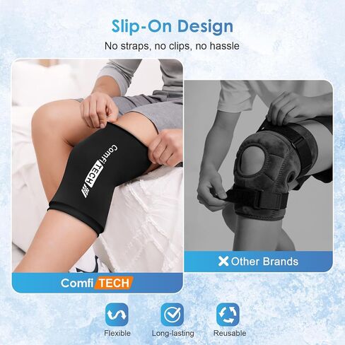 ComfiTECH 2 Pack Knee Ice Pack Wraps, Elbow Calf Brace Flexible Reusable Gel Cold Compression Sleeve for Soothing Meniscus Tear and ACL Discomfort, Muscle Relaxation, Sports Recovery, Medium in Saudi Arabia