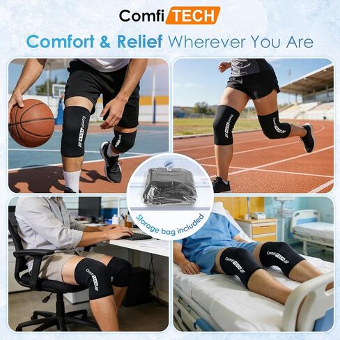 ComfiTECH 2 Pack Knee Ice Pack Wraps, Elbow Calf Brace Flexible Reusable Gel Cold Compression Sleeve for Soothing Meniscus Tear and ACL Discomfort, Muscle Relaxation, Sports Recovery, Medium in Saudi Arabia
