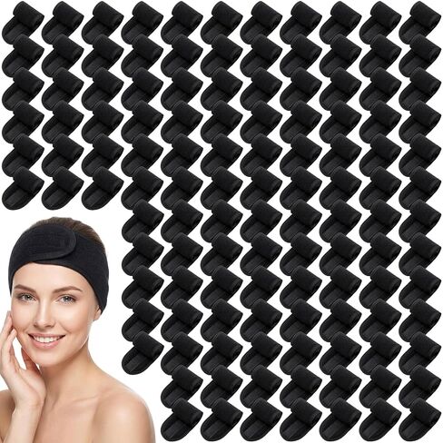 Tigeen 80 Pcs Spa Headband Facial Headbands Bulk Adjustable Hair Wraps for Women Girls Adult Skincare Makeup Shower Washing Face (Black) in Saudi Arabia