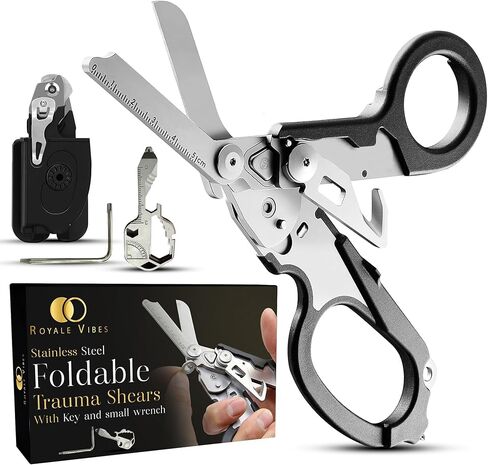 6 in 1 Trauma Shears Multi Tool - Foldable Stainless Steel Tactical Shears with Strap Cutter, Ring Cutter & Glass Breaker for EMT, Camping, Survival, Rescue & First Aid - Blue in Saudi Arabia