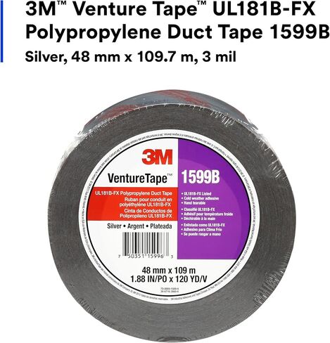 شريط 3M Venture Tape UL181B-FX من مادة البولي بروبيلين 1599B، فضي، 48 مم × 109.7 م، 3 مل (عبوة من قطعة واحدة) in Saudi Arabia