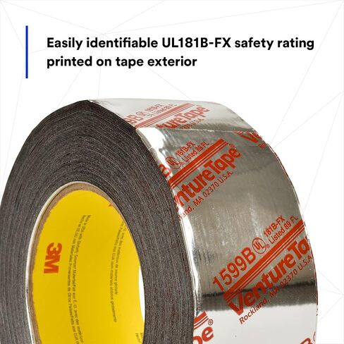 شريط 3M Venture Tape UL181B-FX من مادة البولي بروبيلين 1599B، فضي، 48 مم × 109.7 م، 3 مل (عبوة من قطعة واحدة) in Saudi Arabia