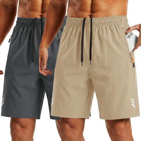 2 Pack Mens Athletic Shorts Quick Dry Lightweight Workout Shorts Summer Casual Exercise Short with Zipper Pockets in Saudi Arabia