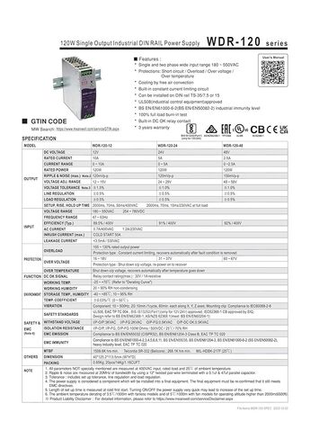 WDR-120-48 120 واط مخرج واحد مصدر طاقة السكك الحديدية الصناعية DIN WDR-120 48V 2.5A in Kuwait