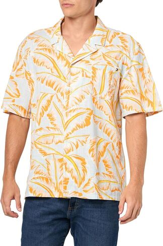 Tommy Hilfiger Men's Lightweight Short Sleeve Cotton Beach Print Shirt with Pocket, Men's Casual Button Down Summer Shirts in Saudi Arabia