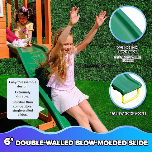 Sportspower Amanda Cedar Wooden Swing Set with Saucer Swing, 6FT Blow Molded Slide, Swing, Play Fort, Heavy Duty Double A-Frame, on Slide in Saudi Arabia