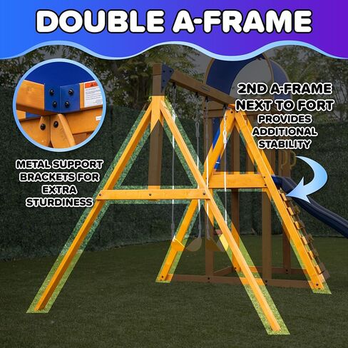 Sportspower Amanda Cedar Wooden Swing Set with Saucer Swing, 6FT Blow Molded Slide, Swing, Play Fort, Heavy Duty Double A-Frame, on Slide in Saudi Arabia