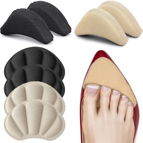 8 Pcs Shoe Fillers & Heel Pads for Loose or Too Big Shoes Comfort Insoles for Women and Men Toe Cushions & Heel Grips for Heels, Sneakers, Boots Comfort (Black+Apricot) in Kuwait
