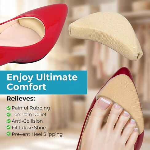 8 Pcs Shoe Fillers & Heel Pads for Loose or Too Big Shoes Comfort Insoles for Women and Men Toe Cushions & Heel Grips for Heels, Sneakers, Boots Comfort (Black+Apricot) in Kuwait