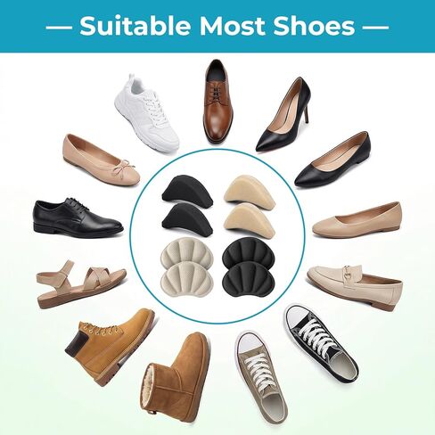 8 Pcs Shoe Fillers & Heel Pads for Loose or Too Big Shoes Comfort Insoles for Women and Men Toe Cushions & Heel Grips for Heels, Sneakers, Boots Comfort (Black+Apricot) in Kuwait
