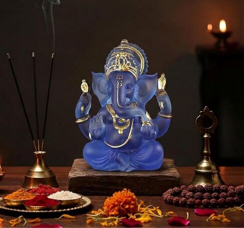 Transparent Ganesh Idol Statue for Table Top, Desktop & Home Decor | 14 cm Glass-Look Multicolor Ganpati Murti for Pooja, Home Mandir, Diwali Gift, Meditation & Calm Yoga Decor (White) in Kuwait