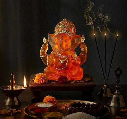 Transparent Ganesh Idol Statue for Table Top, Desktop & Home Decor | 14 cm Glass-Look Multicolor Ganpati Murti for Pooja, Home Mandir, Diwali Gift, Meditation & Calm Yoga Decor (White) in Kuwait