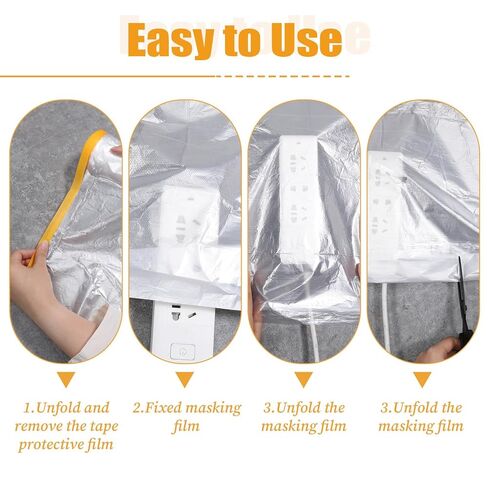 4 Rolls Painters Plastic with Tape 8.9Ft x 89Ft Pre-Taped Masking Film Paint Adhesive Protective Film Roll for Automotive Painting Covering Walls Windows Auto Body in Saudi Arabia