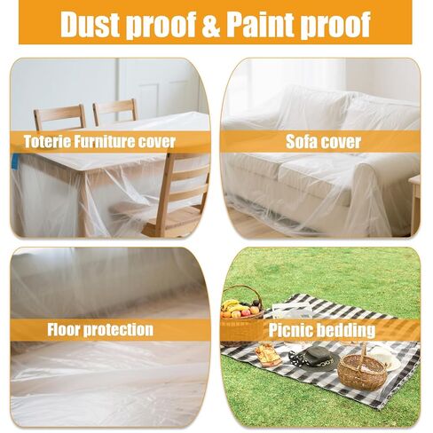 4 Rolls Painters Plastic with Tape 8.9Ft x 89Ft Pre-Taped Masking Film Paint Adhesive Protective Film Roll for Automotive Painting Covering Walls Windows Auto Body in Saudi Arabia