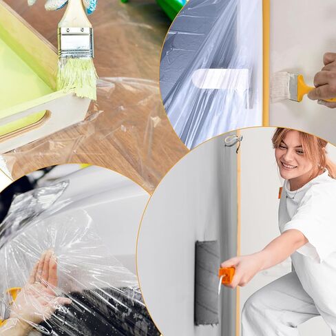 4 Rolls Painters Plastic with Tape 8.9Ft x 89Ft Pre-Taped Masking Film Paint Adhesive Protective Film Roll for Automotive Painting Covering Walls Windows Auto Body in Saudi Arabia