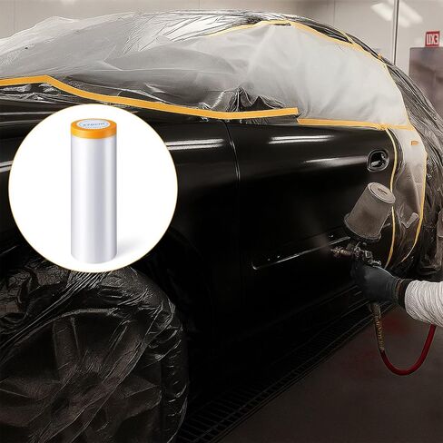 4 Rolls Painters Plastic with Tape 8.9Ft x 89Ft Pre-Taped Masking Film Paint Adhesive Protective Film Roll for Automotive Painting Covering Walls Windows Auto Body in Saudi Arabia