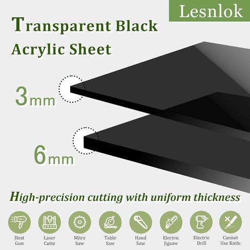 Lesnlok Black Transparent Acrylic Sheet 1/4 inch Thick 6mm 1 Pieces 8 x 12 Cast Plexiglass Sheet for Sign,Craft,Painting,Laser Cutting (1, 8 x 12 x 1/4) in Saudi Arabia