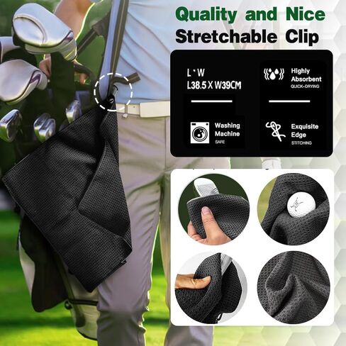 Golf Towel and Brush Set, Premium Golf Towel (15 x 14 inch) & Club Brush Cleaner with Retainer Clip and Squeeze Water Bottle, Essentials Golf Accessories for Men, Golf Gifts for Men in Saudi Arabia