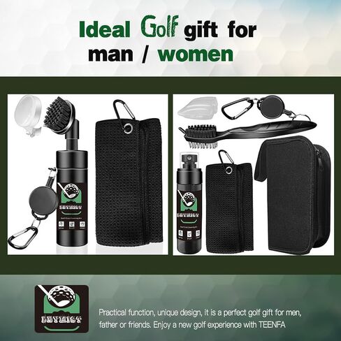 Golf Towel and Brush Set, Premium Golf Towel (15 x 14 inch) & Club Brush Cleaner with Retainer Clip and Squeeze Water Bottle, Essentials Golf Accessories for Men, Golf Gifts for Men in Saudi Arabia