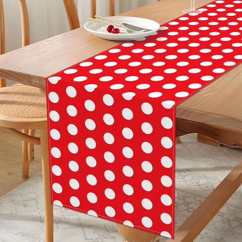 Vohado Red Polka Dot Table Runner Mouse Themed Birthday Party Decoration Kids Baby Shower Dining Room Home Kitchen Island Decor (Red, 13" x 72") in Saudi Arabia