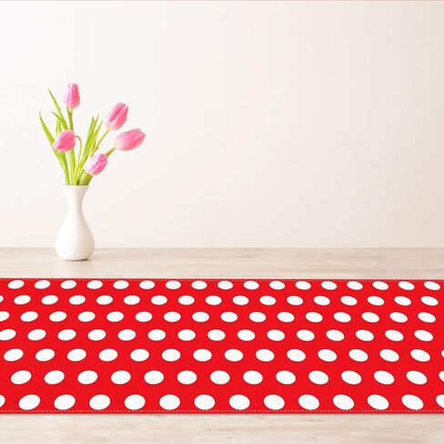 Vohado Red Polka Dot Table Runner Mouse Themed Birthday Party Decoration Kids Baby Shower Dining Room Home Kitchen Island Decor (Red, 13" x 72") in Saudi Arabia