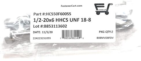1/2-20x6 Stainless Steel Hex Cap Screws Hex Bolts 18-8 (UNF) FINE Thread - (2 pcs) in Saudi Arabia