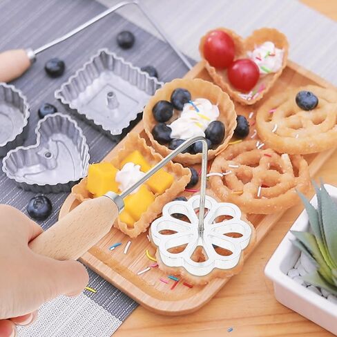 Tofficu Rosette Iron Set with Handle, Bunuelos Mold, Aluminum Alloy Waffle Mold, Cooking Stamp Maker Kit, Molde Para BuñUelos De Viento for Kitchen Baking in Saudi Arabia