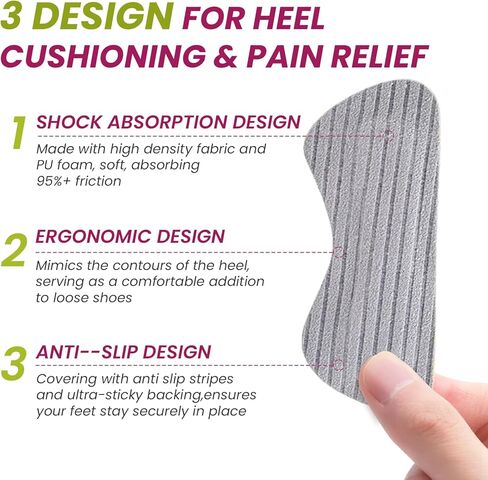 Bukihome Heel Pads Grips for Shoes - Strong Adhesive Heel Cushion Inserts Improve Shoe Fit, Prevent Slipping, Rubbing, Blisters, Foot Pain - Heel Peotector for Women Men Shoes Too Big (Gray,3 Pairs) in Saudi Arabia