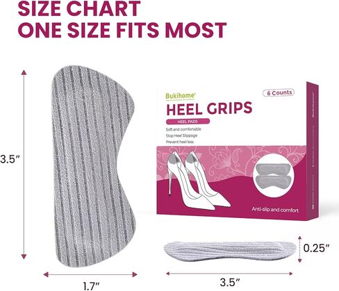 Bukihome Heel Pads Grips for Shoes - Strong Adhesive Heel Cushion Inserts Improve Shoe Fit, Prevent Slipping, Rubbing, Blisters, Foot Pain - Heel Peotector for Women Men Shoes Too Big (Gray,3 Pairs) in Saudi Arabia