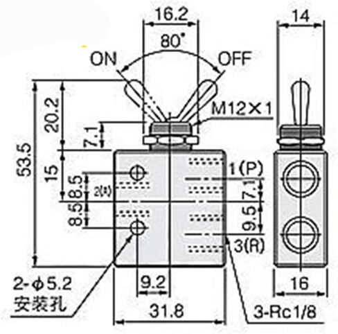 TAC2-31V هوائي التبديل صمام 1/8 بوصة PT الموضوع 2 موقف 3 طريقة مستطيل الميكانيكية الهواء صمام هوائي 1 قطعة (TAC2-31V) in Kuwait