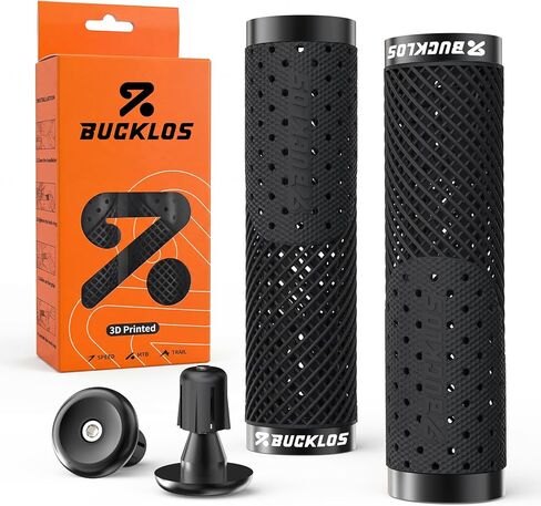BUCKLOS GR800 GR820 3D Printed Bike Handlebar Grips, Double Lock-on MTB Grips with Aluminum End Plugs, TPU Non-Slip Waterproof Bicycle Handle Bar Grips for Mountain Bike, BMX, Scooter, Folding Bike in Saudi Arabia