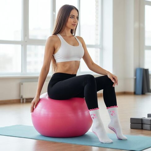 2 Pairs Pilates Socks with Grips for Women, Cotton Non-Slip Yoga Socks Cute Ruffle Grip Sock for Barre Fitness 5-10in in Saudi Arabia