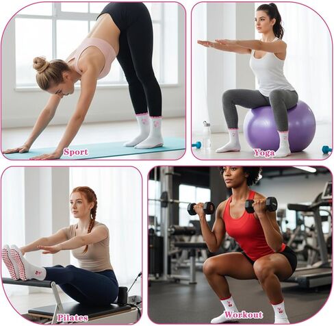 2 Pairs Pilates Socks with Grips for Women, Cotton Non-Slip Yoga Socks Cute Ruffle Grip Sock for Barre Fitness 5-10in in Saudi Arabia