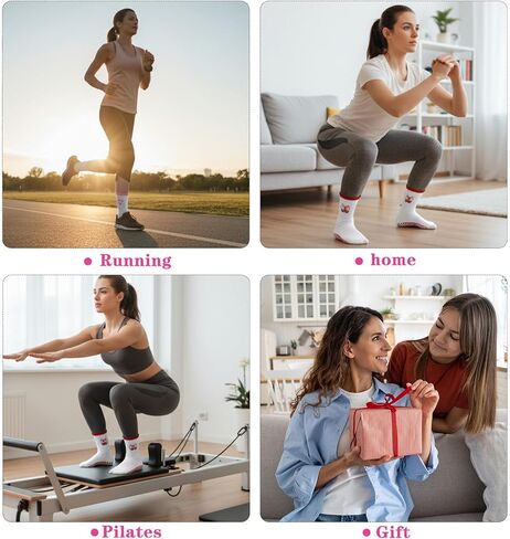 2 Pairs Pilates Socks with Grips for Women, Cotton Non-Slip Yoga Socks Cute Ruffle Grip Sock for Barre Fitness 5-10in in Saudi Arabia