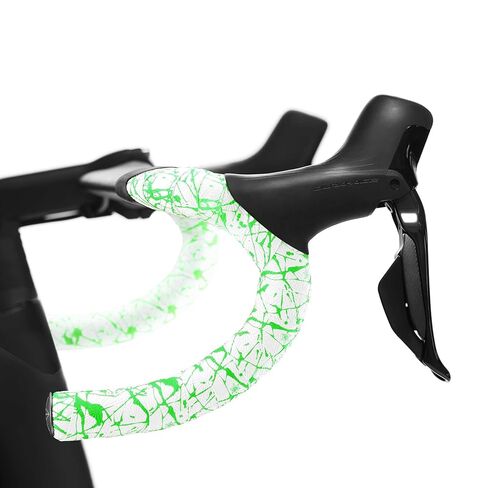 Supacaz Super Sticky Kush White Bar Tape Neon Green Splat - Cycling Road Bike Handlebar Grip Tape Wrap in Saudi Arabia